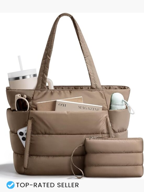 Handbags - Puffer Tote Bag Lightweight Quilted Shoulder Bag Work Handbag Nurse Teacher